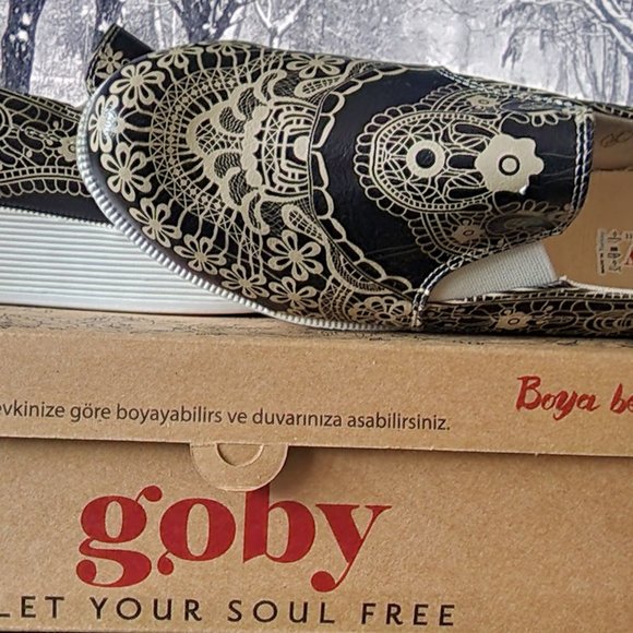 GOBY Chocolate/Cream Henna Scroll Slip-On Sneakers - Picture 8 of 13